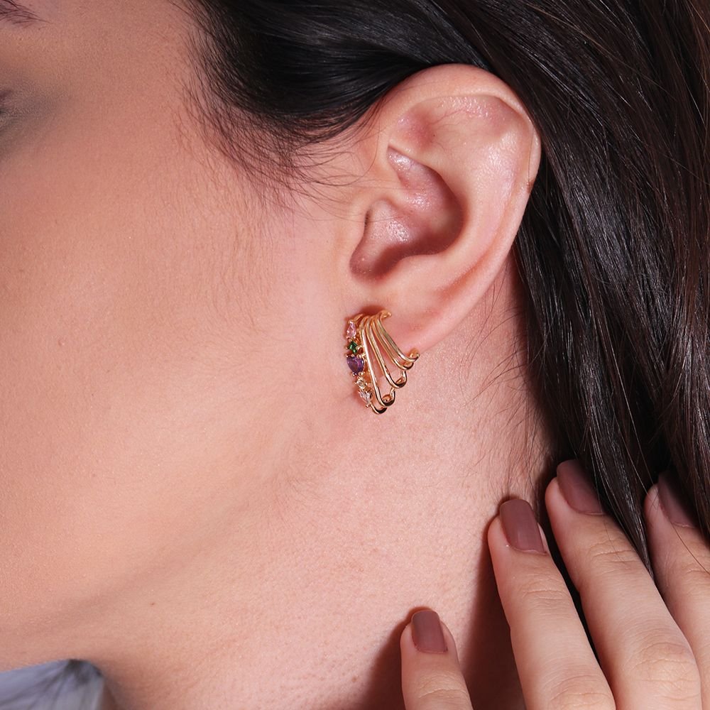 Tn02154-Do Brinco Meia Argola Detalhada Cravejada Colorido (20mm)