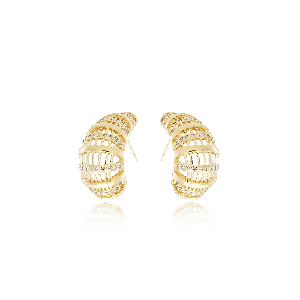Tn02160-Do Brinco Meia Argola Detalhada Cravejado Cristal (23mm)