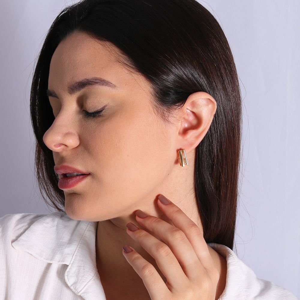 Tn02205-Do Brinco Meia Argola Quadrada Cravejada Cristal (16mm)