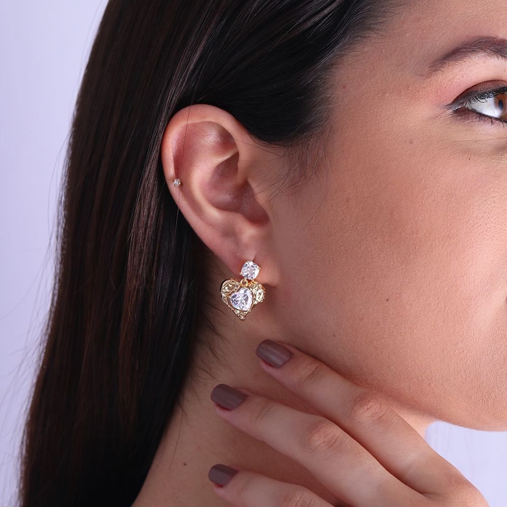 Tn02214-Do Brinco De Coração Detalhado Cravejado Cristal (21mm)