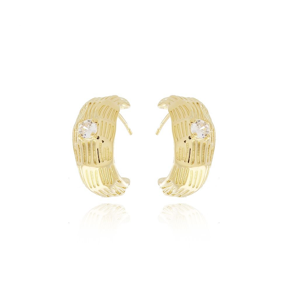 Tn02215-Do Brinco Meia Argola Detalhada Cravejado Cristal (21mm)