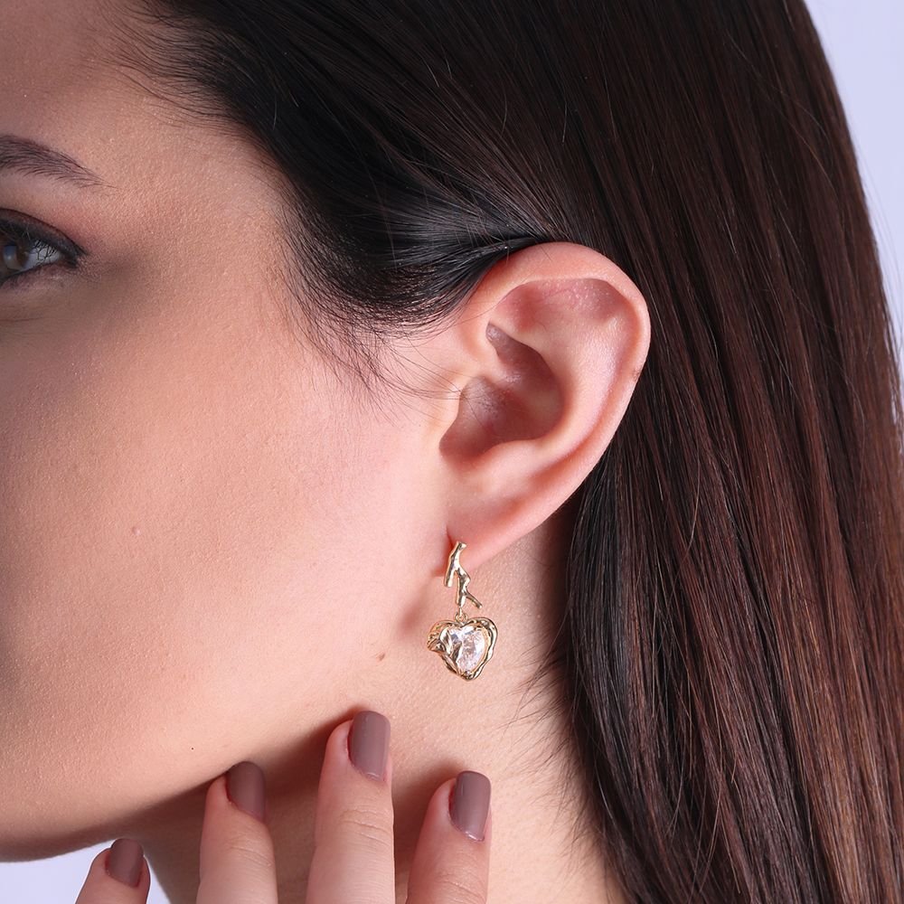 Tn02216-Do Brinco De Coração Detalhado Cravejado Cristal