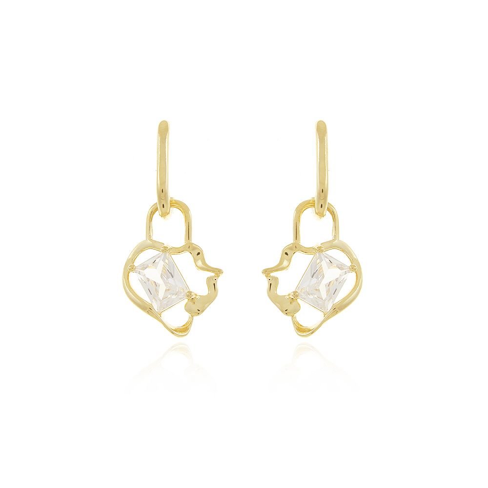 Tn02219-Do Brinco Meia Argola De Coração Detalhado Cravejado Cristal