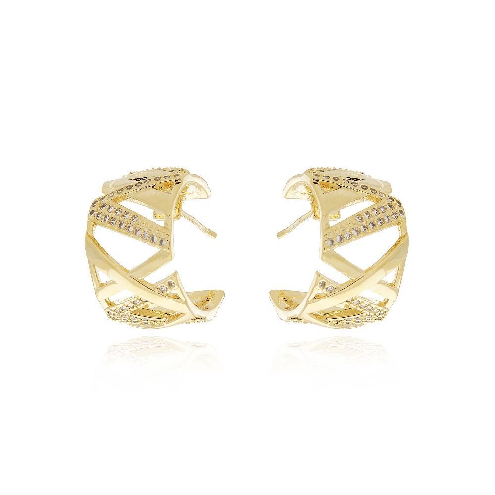 Tn02223-Do Brinco Meia Argola Detalhada Cravejado Cristal (19mm)