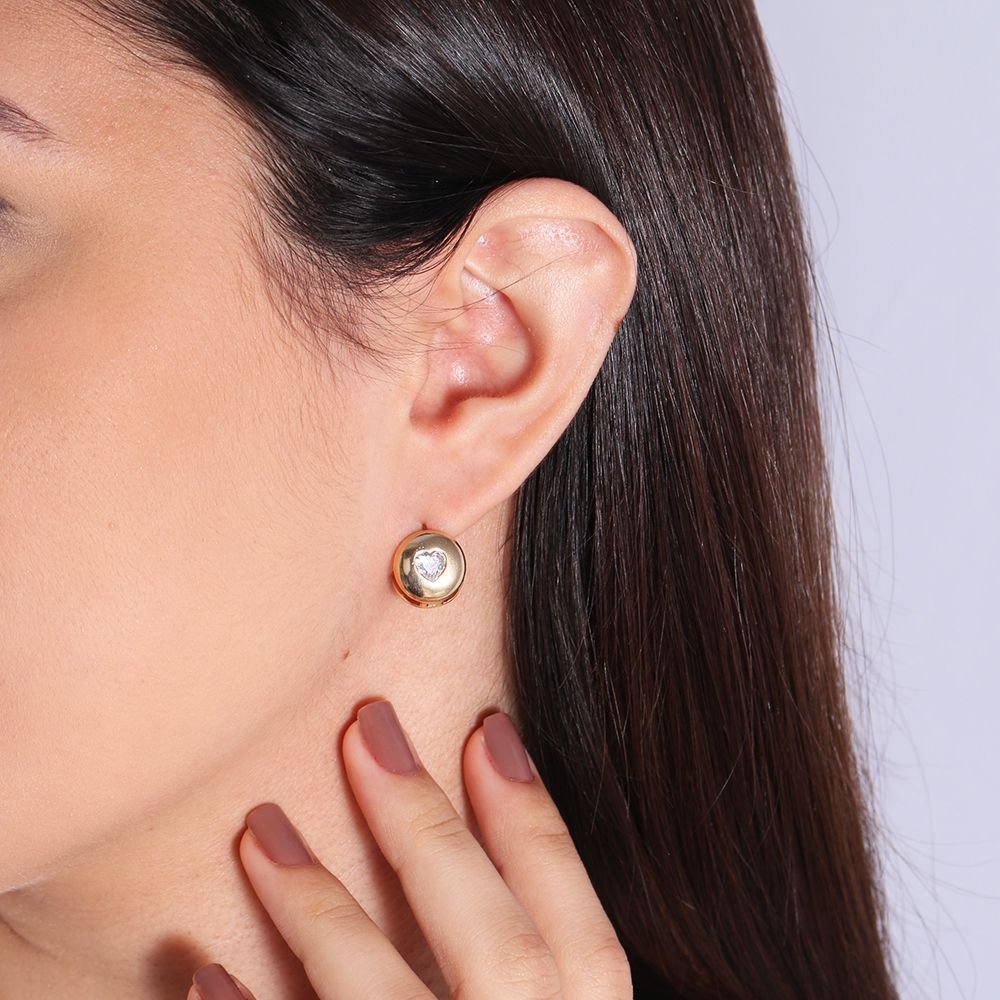 Tn02224-Do Brinco De Argolinha Articulada Com Coração Cravejado (12mm)