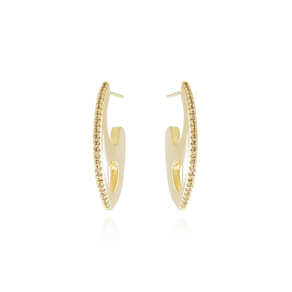 Tn02233-Do Brinco Meia Argola Detalhada Cravejado Cristal (26mm)