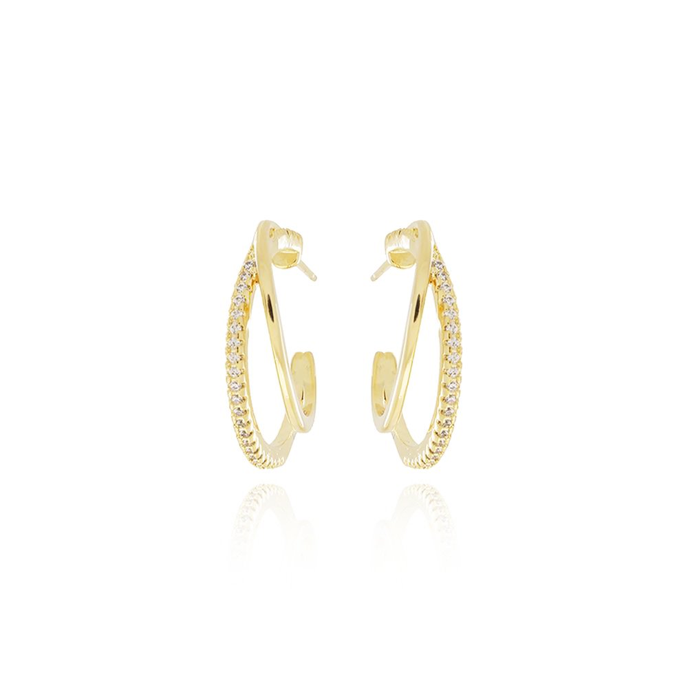 Tn02239-Do Brinco Meia Argola Detalhada Cravejado Cristal (22mm)