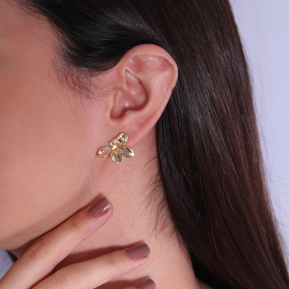 Tn02242-Do Brinco De Flor Cravejada Com Mini Zircônias