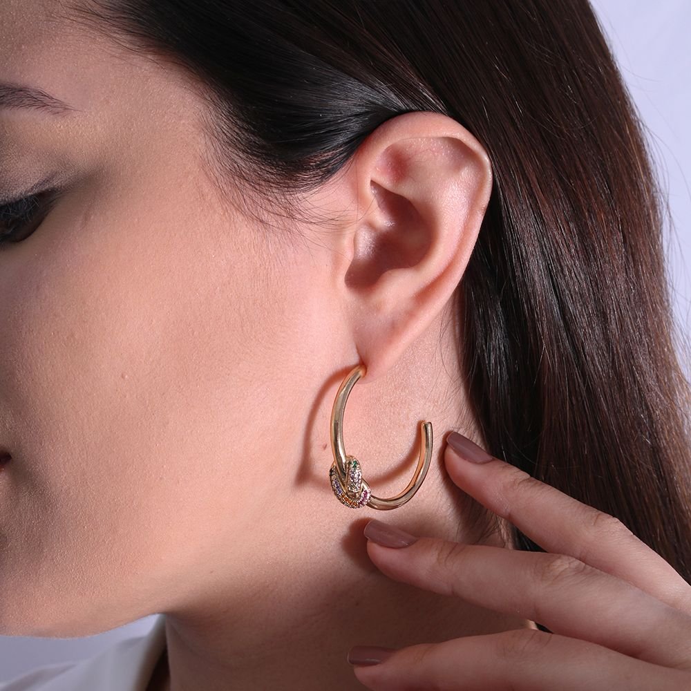 Tn02253-Do Brinco Meia Argola Detalhada Cravejada Colorida (27,5mm)