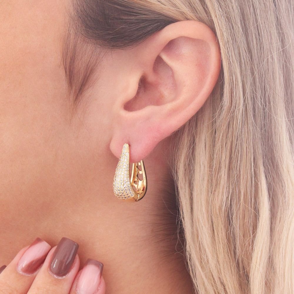 Tn03014-Do Brinco De Argola Articulada Gota Cravejada De Zircônias