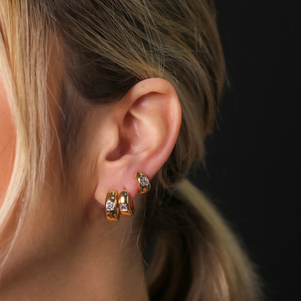 Tn03023-Do Trio De Brincos De Argolinhas Cravejadas De Zircônias