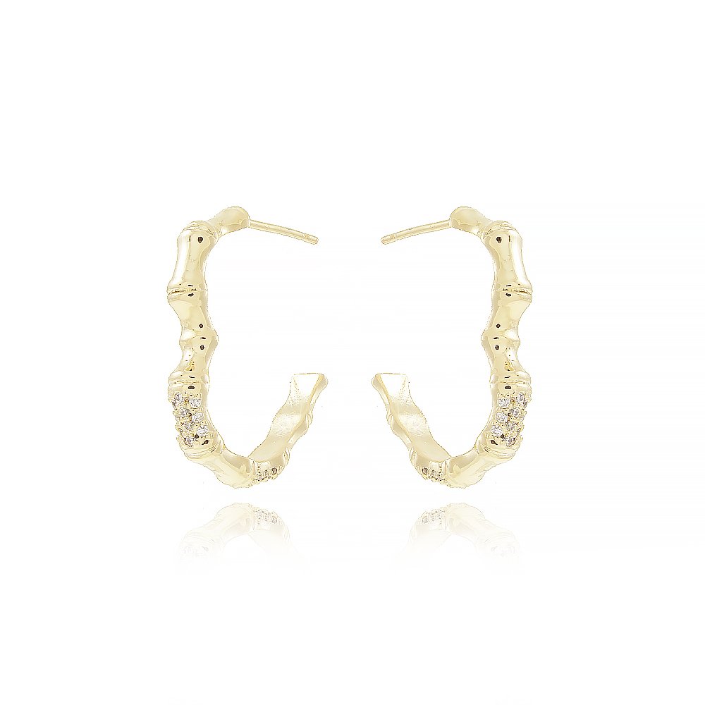 Tn03030-Do Brinco Meia Argola Coração Cravejado De Zircônias (24mm)