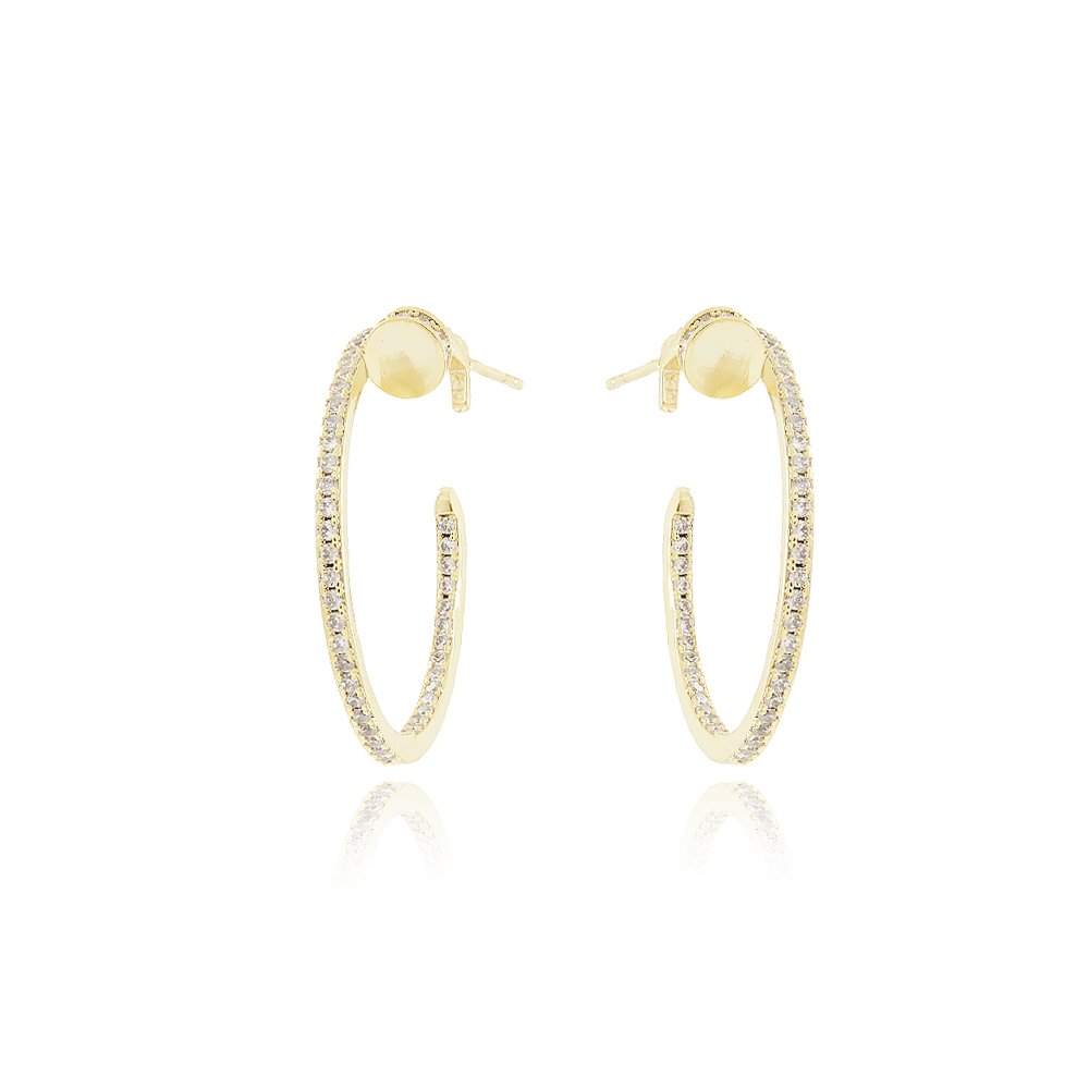 Tn03056-Do Brinco Meia Argola De Prego Cravejado De Zircônias (30mm)