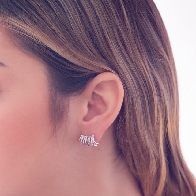 Tn03066-Rd Brinco Ear Cuff Cravejado De Zircônias Cristais - Ródio Branco.