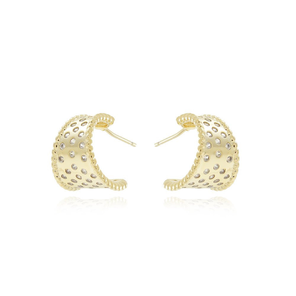 Tn03071-Do Brinco Meia Argola Detalhada Cravejada De Zircônias