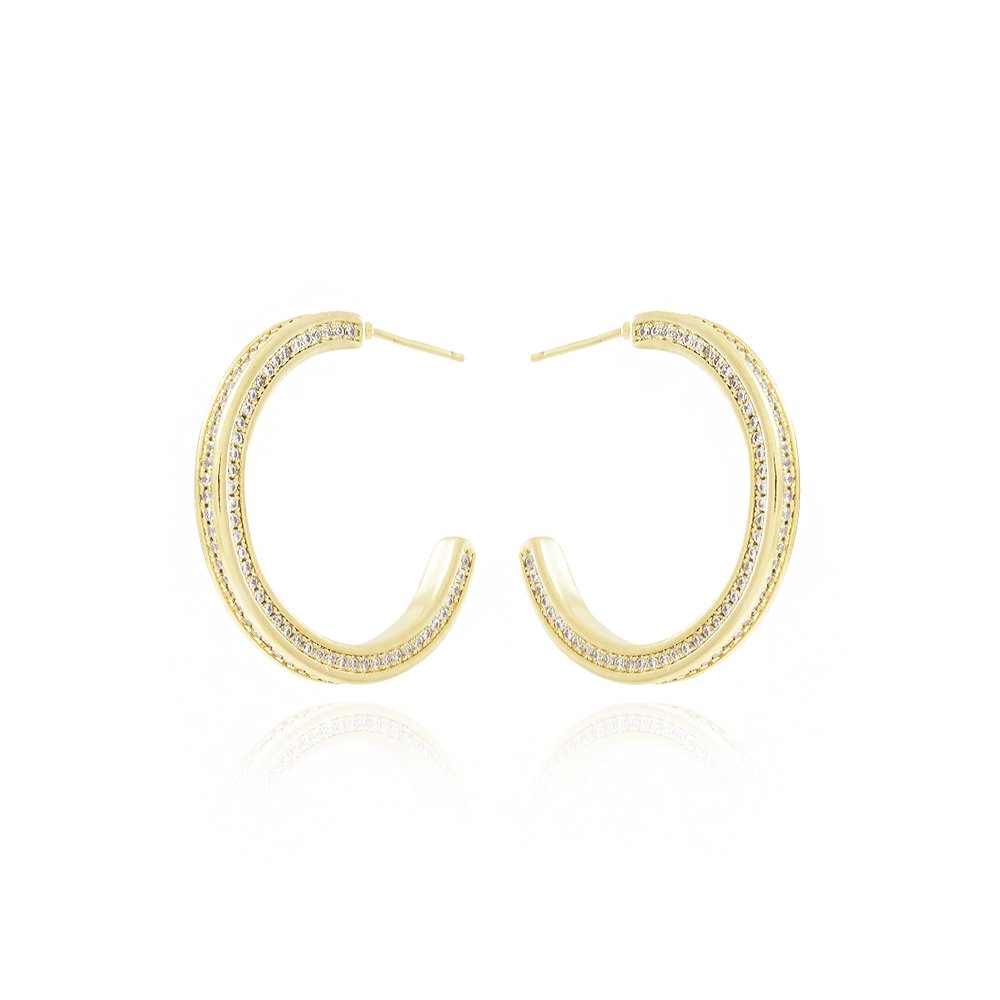 Tn03074-Do Brinco Meia Argola Cravejada De Zircônias (30mm)