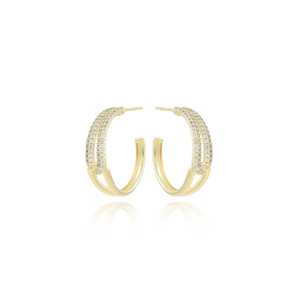 Tn03082-Do Brinco Meia Argola Passada Cravejada Cristal E Lisa.