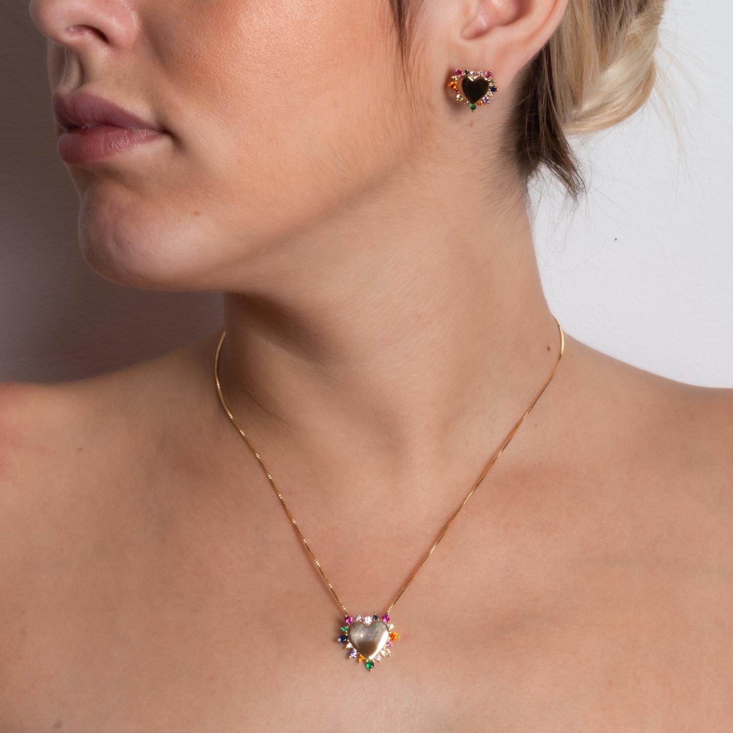 Tn03113-Fo Conjunto De Coração Cravejado Colorido (45cm+5cm).