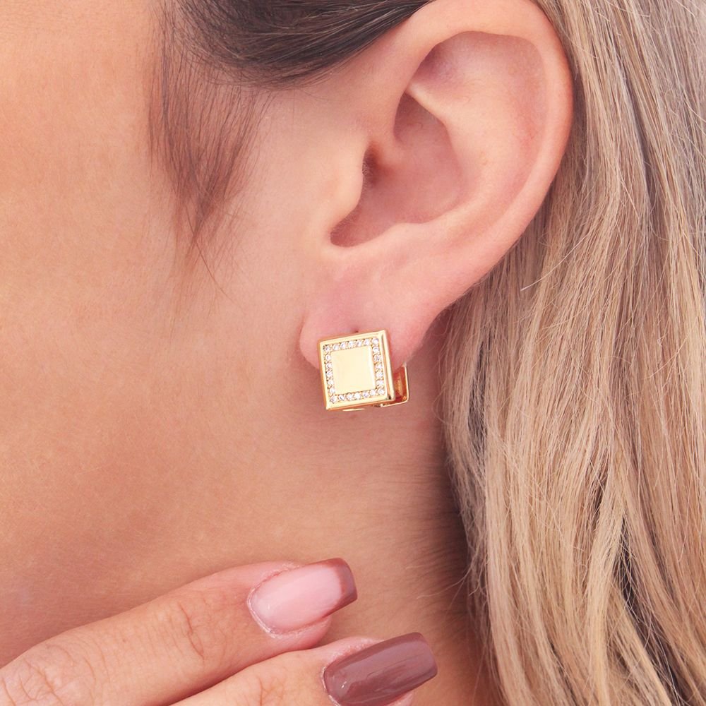 Tn03128-Do Brinco De Argola Articulada Quadrada Cravejada De Zircônias