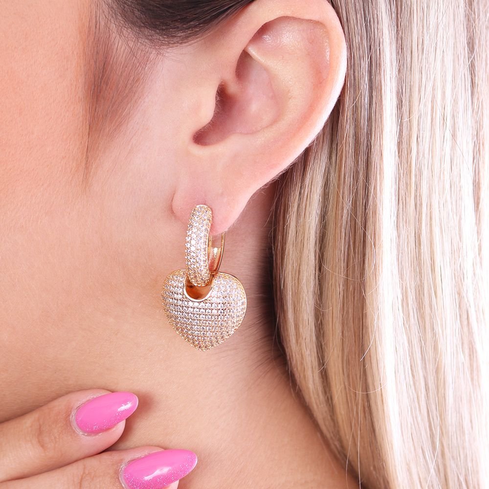 Tn03139-Do Brinco De Argola Articulada De Coração Cravejado De Zircônias (38mm)