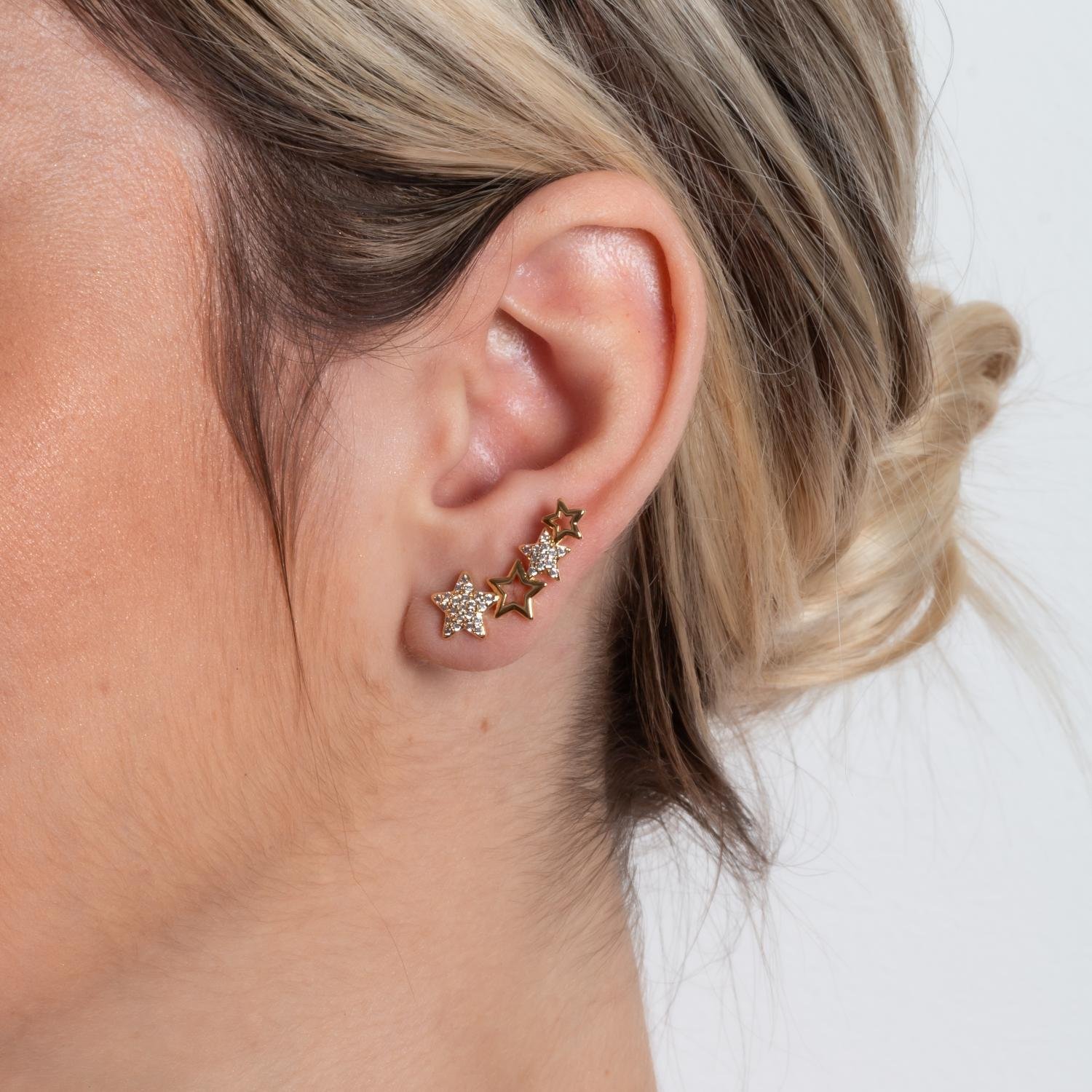 Tn03145-Do Brinco Ear Cuff De Estrelas Cravejado Cristal.