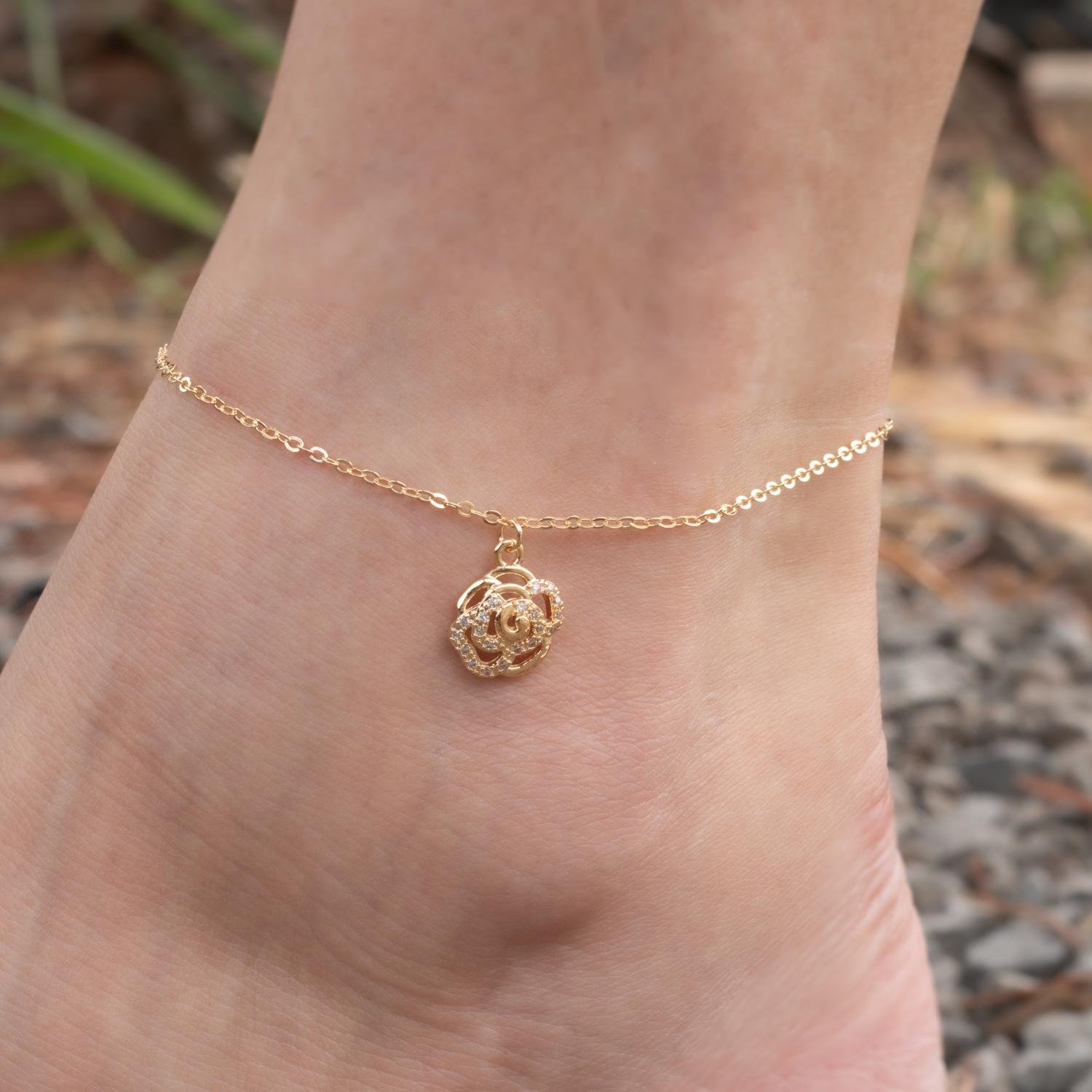 Tor-1134-Fo Tornozeleira Elinhos Com Pingente De Flor Cristal.