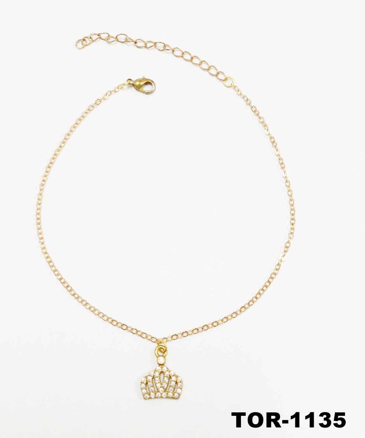 Tor-1135-Fo Tornozeleira Com Pingente De Coroa Cravejada De Zircônias Cristais.&Nbsp;