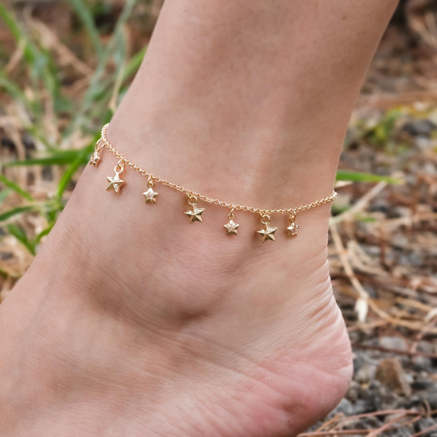 Tor-1141-Fo Tornozeleira De Estrelas Cristal.