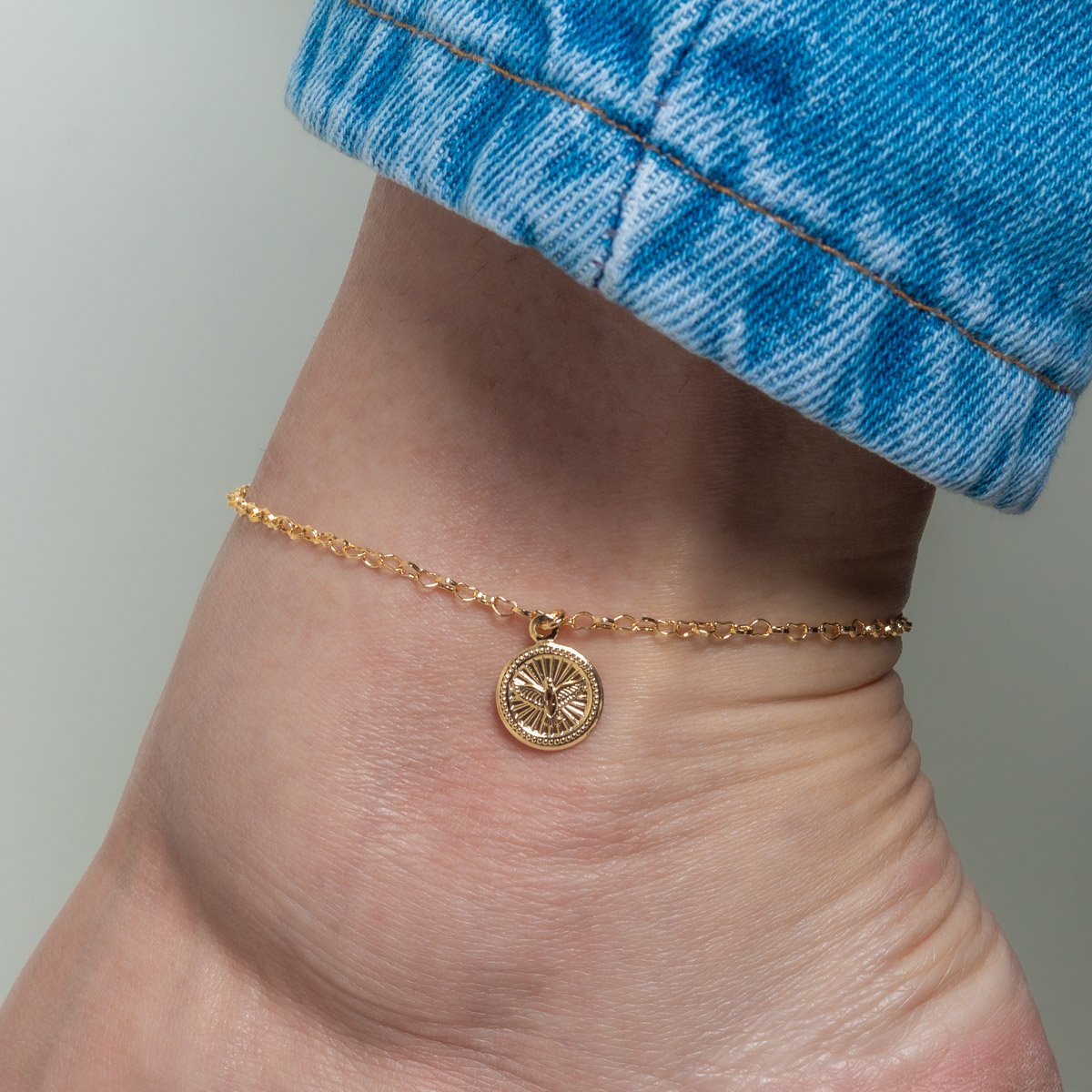 Tor-1174-Fo Tornozeleira Elos Com Pingente De Espírito Santo.