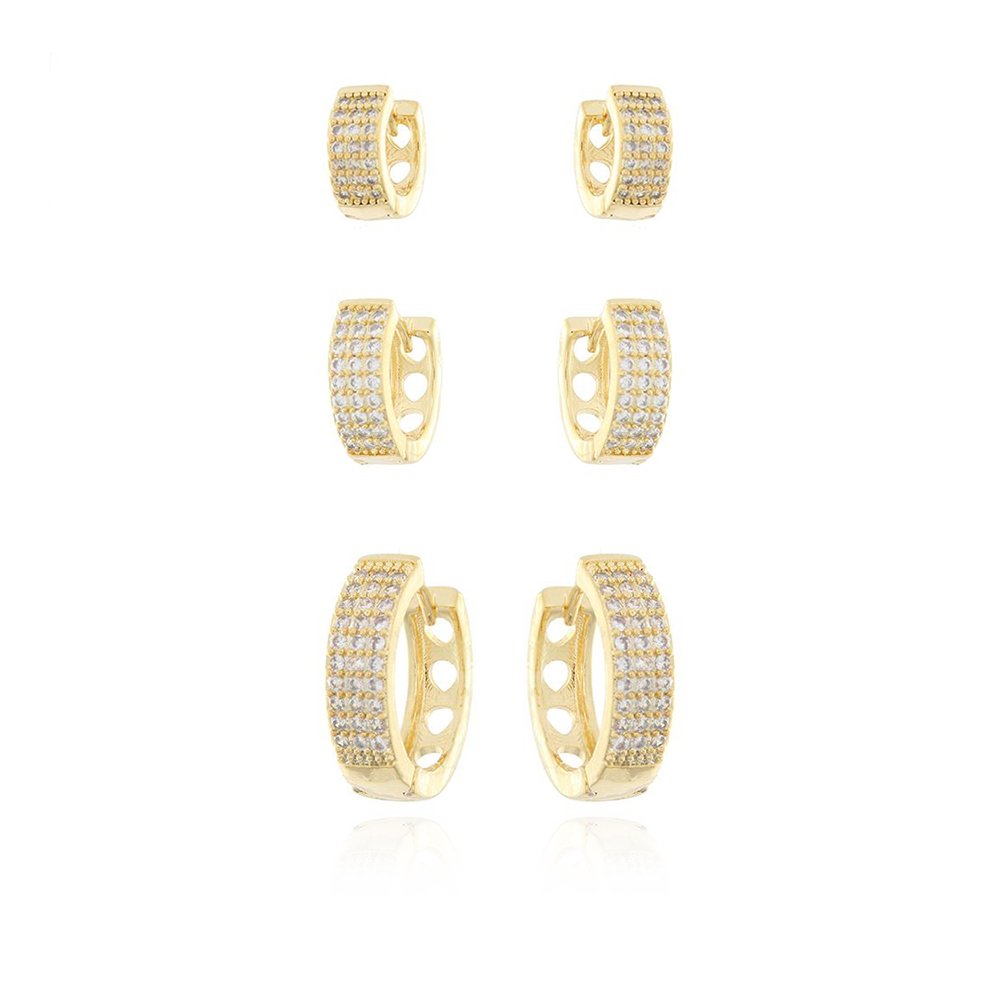 TRIO-112-DO TRIO DE ARGOLINHAS CRAVEJADAS COM MICRO ZIRCÔNIAS