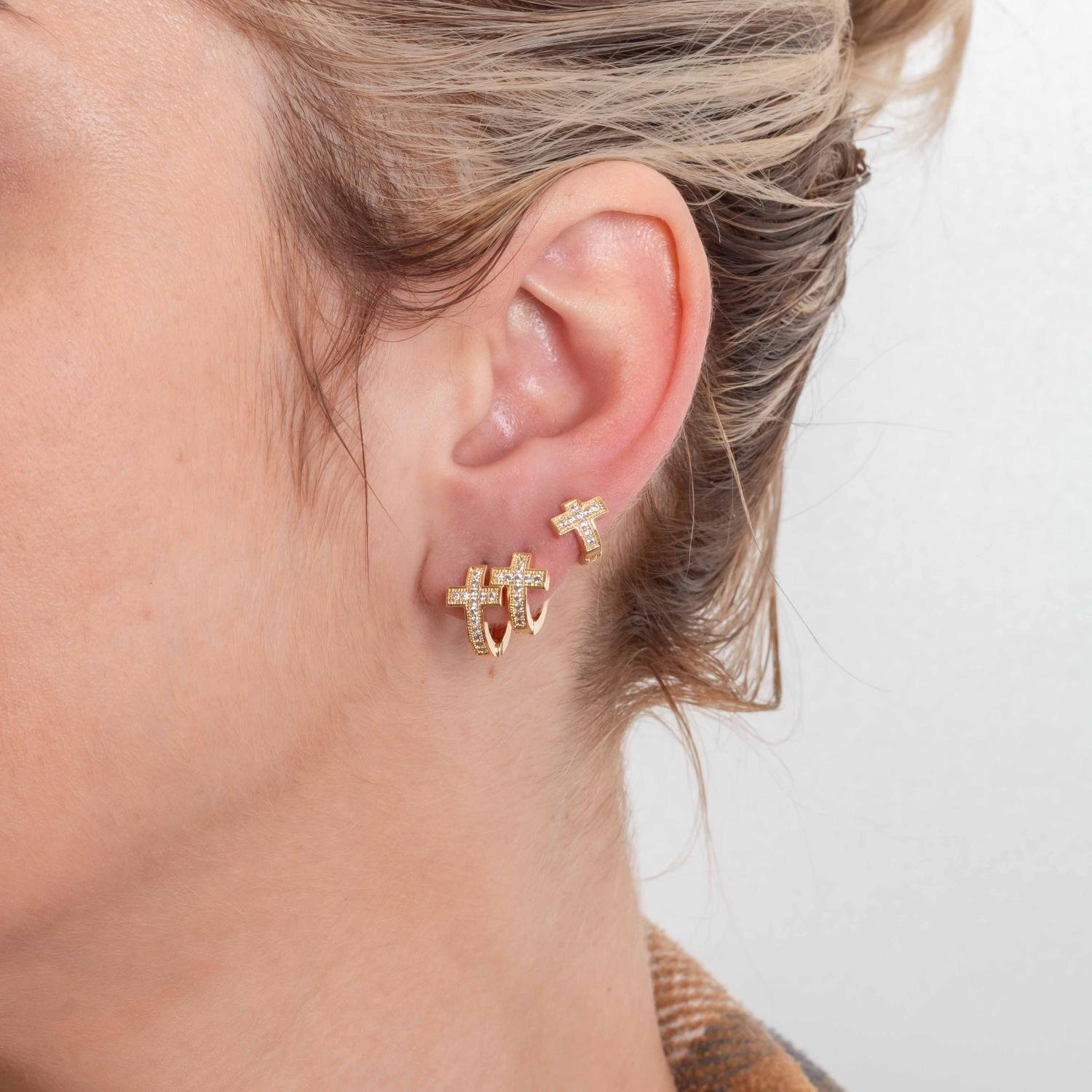 Trio-1126-Do Trio De Brincos Articulados De Cruz Cristal.