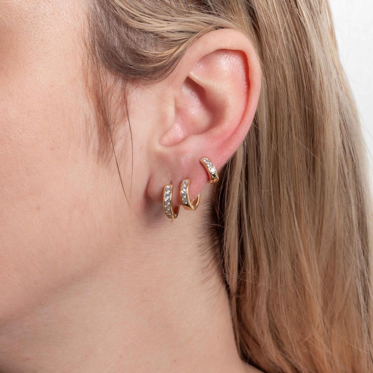 Trio-1150-Do Trio De Brincos De Argolas Articuladas Cravejados De Zircônias Cristais (9mm/11mm/13mm).