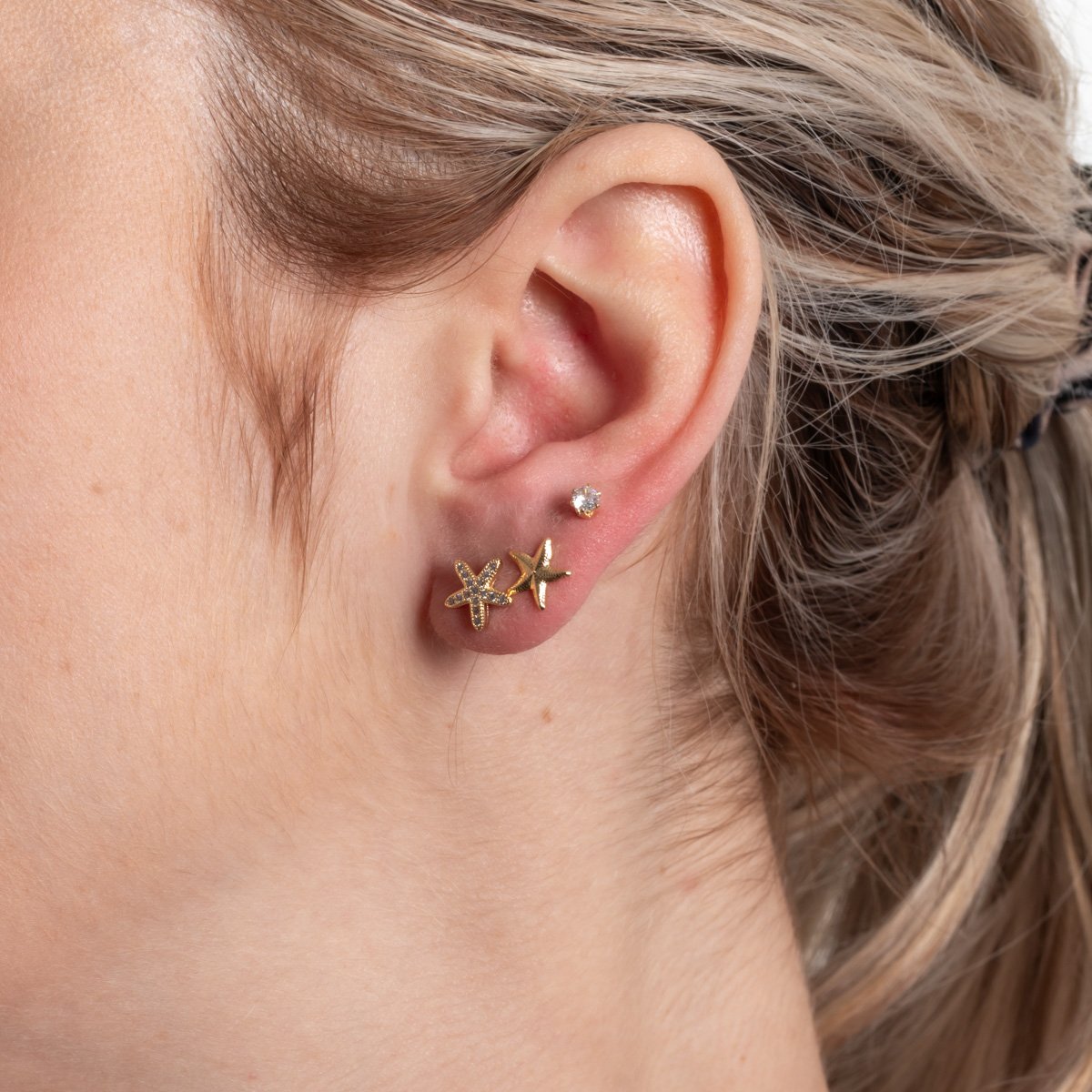 Trio-1187-Do Trio De Brincos Estrelas Do Mar Com Zircônia Cristal.