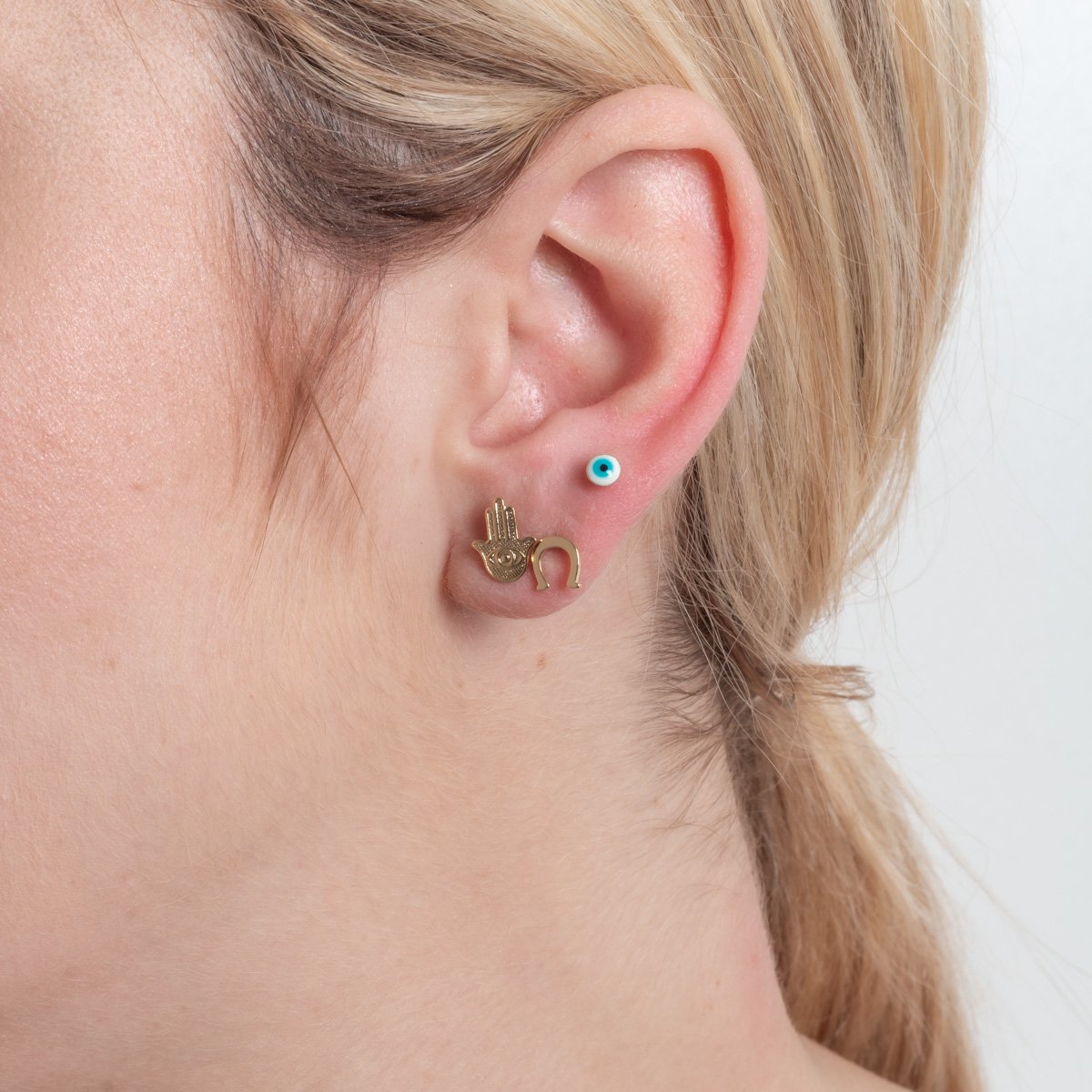 Trio-1190-Do Trio De Brincos Proteção Olho Grego, Ferradura E Mão De Fátima.