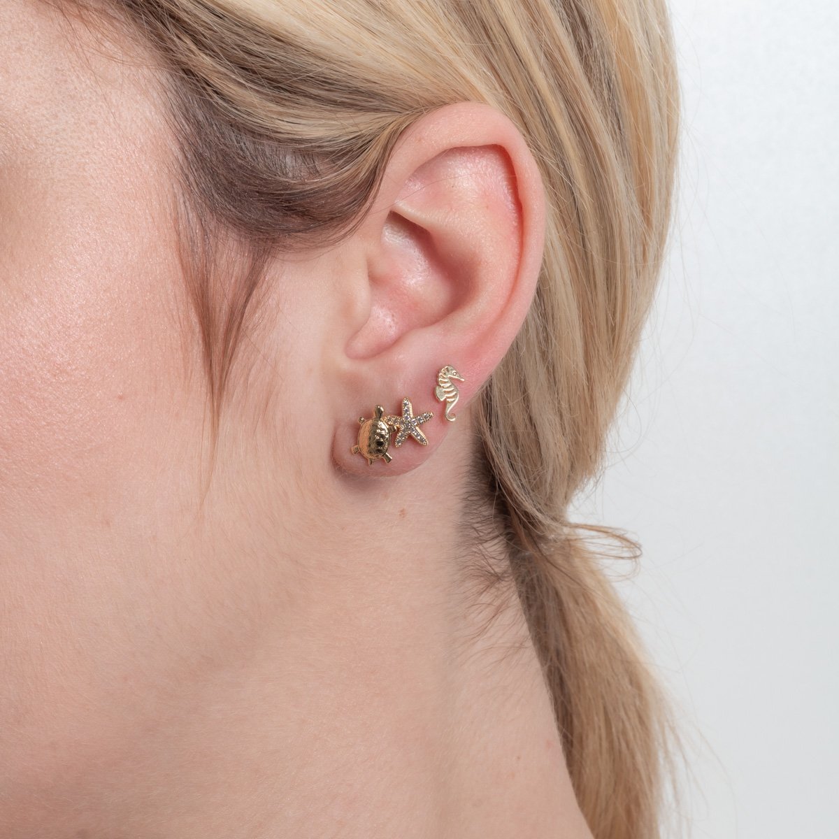 Trio-1194-Do Trio De Brincos De Estrela Do Mar, Cavalo Marinho E Tartaruga Cristal.