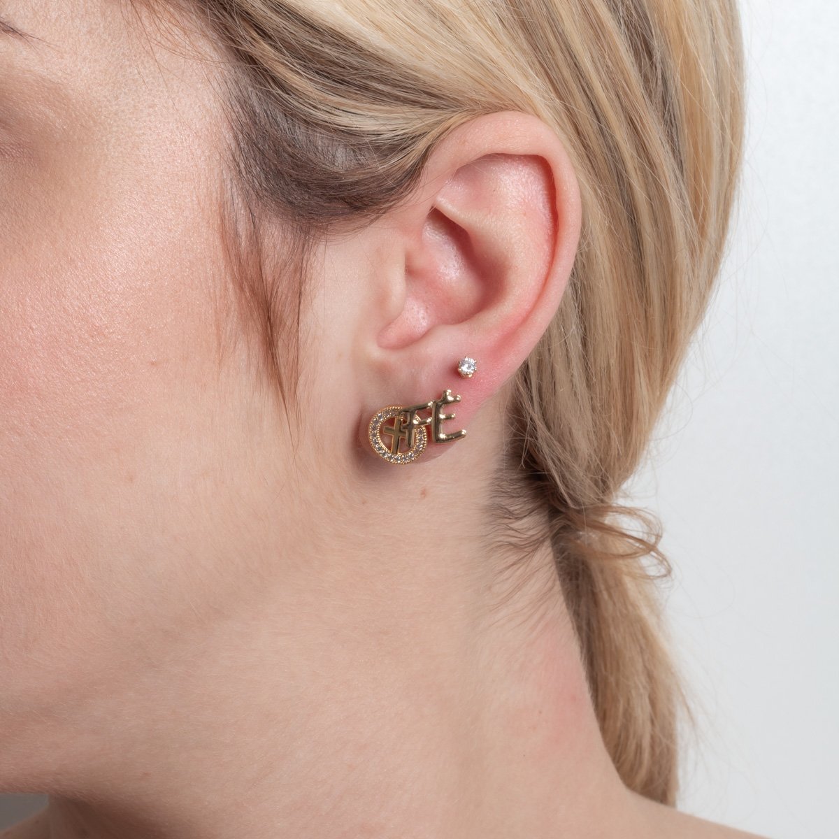 Trio-1198-Do Trio De Brinco Religioso Fé, Cruz E Zircônia Cristal.