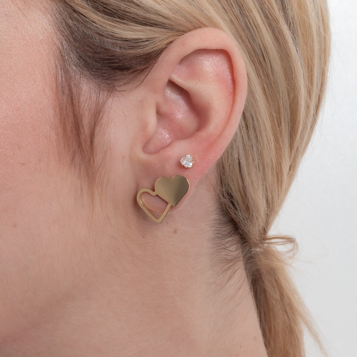 Trio-1203-Do Trio De Brincos De Corações Liso, Vazado E Zircôna Cristal