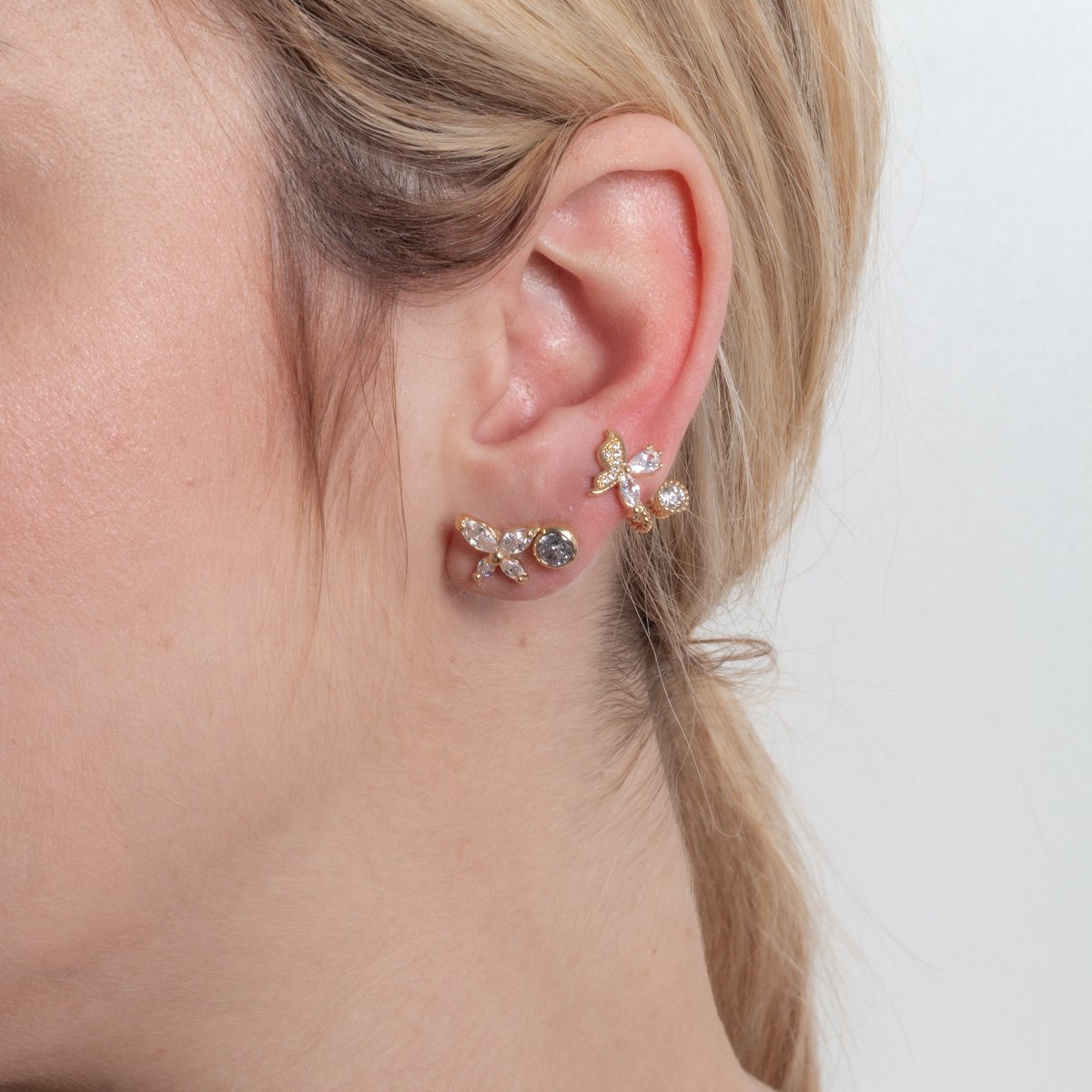 Trio-1205-Do Trio De Brincos De Ponto De Luz E Borboletas Cristal.