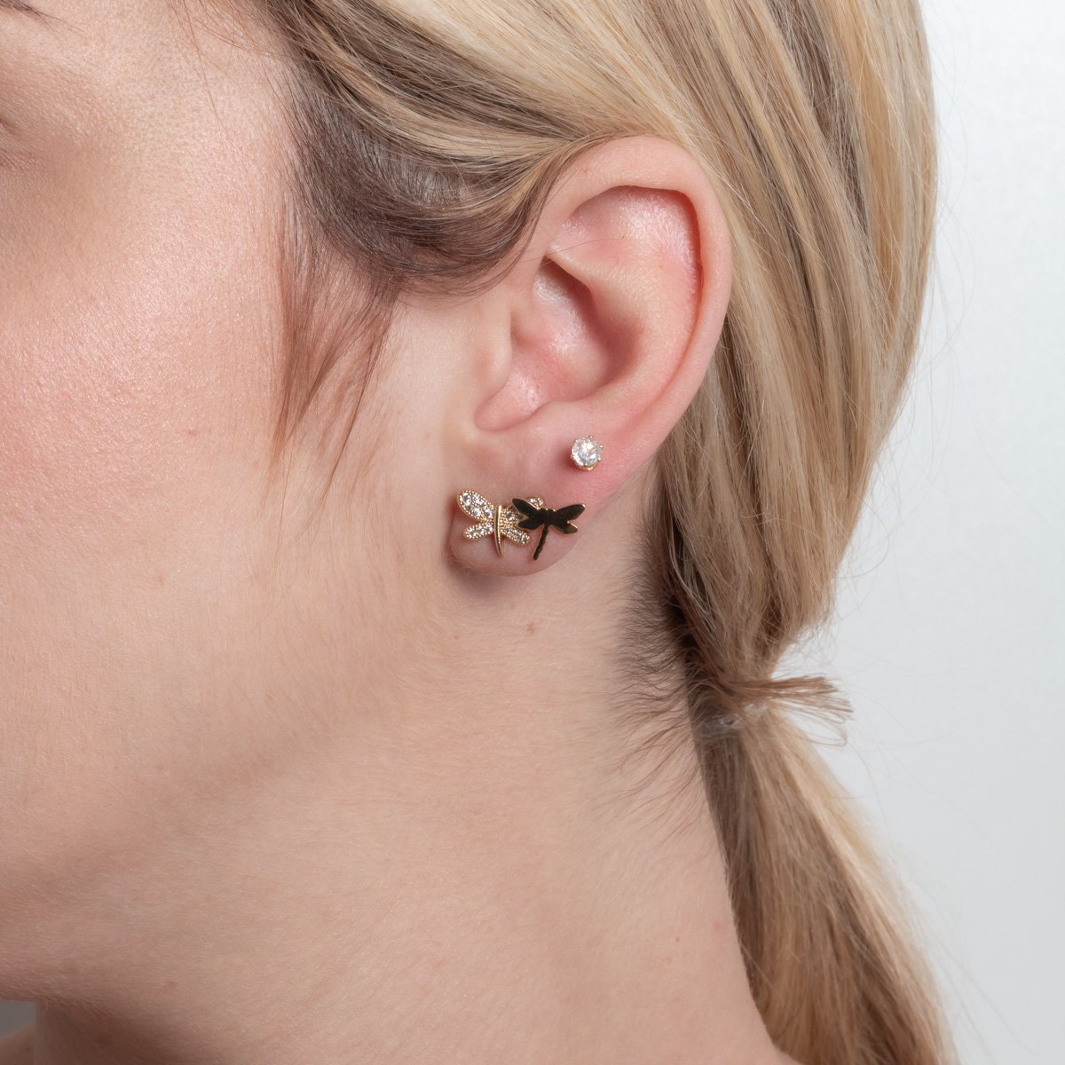 Trio-1206-Do Trio De Brincos De Libélola E Zircônia Cristal.