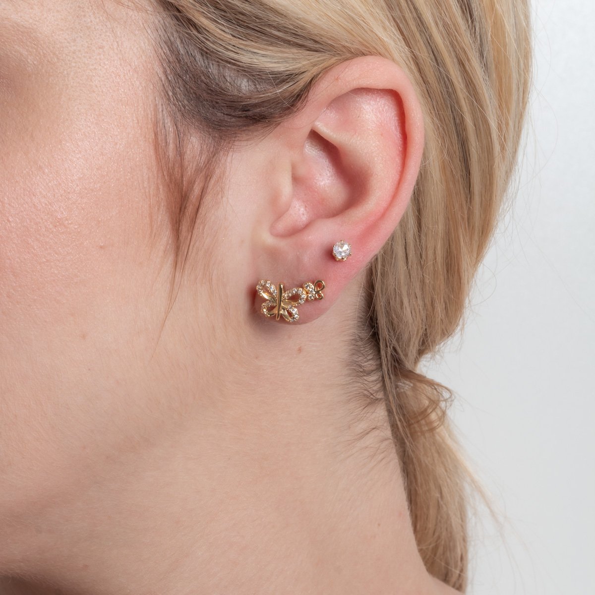 Trio-1211-Do Trio De Brincos De Borboletas E Zircônia Cristal.