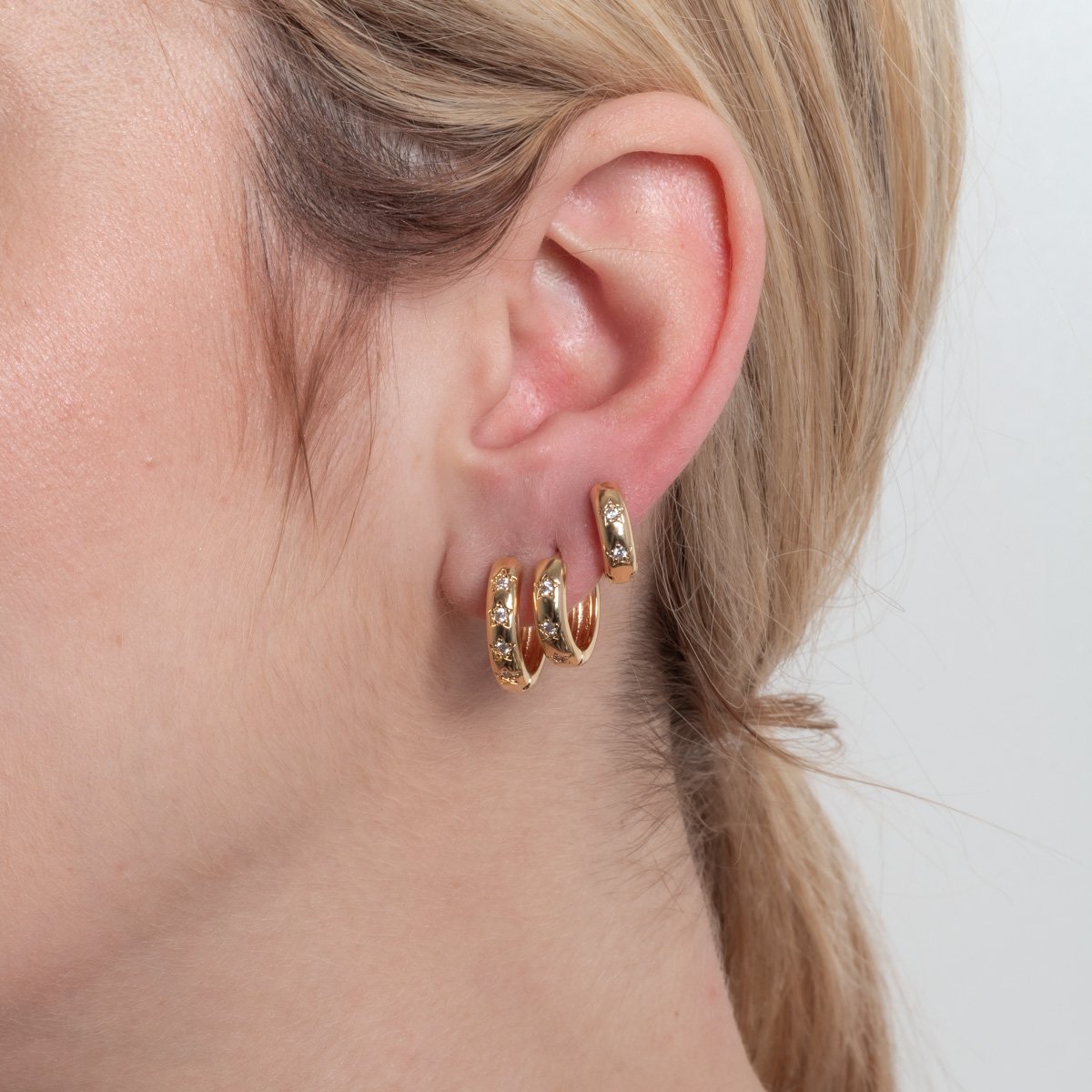 Trio-1218-Do Trio De Brincos De Argolas Articuladas Cravejados Cristal (11mm/14mm/16mm).