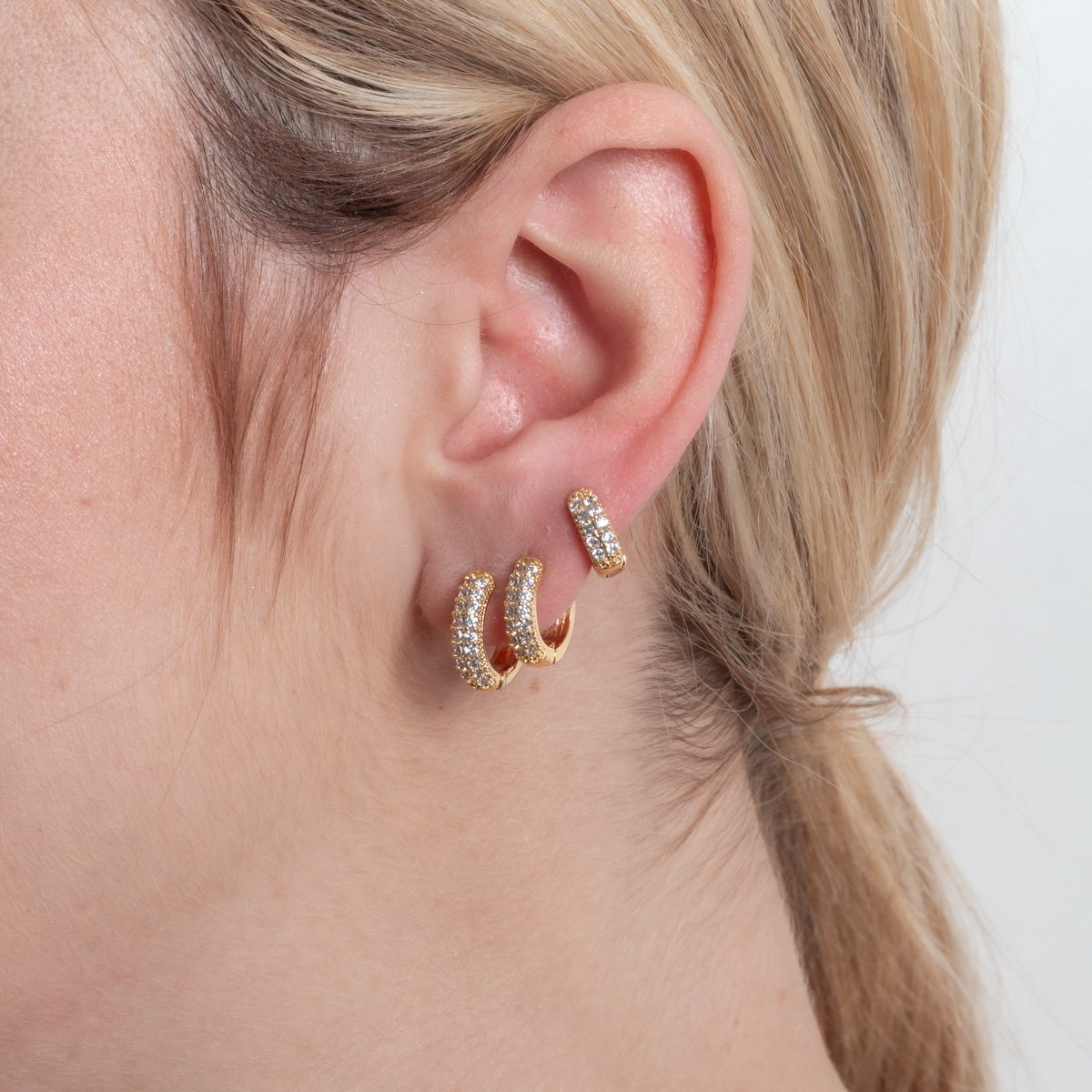 Trio De Argolas Articuladas Com Zircônias Cristais 18k