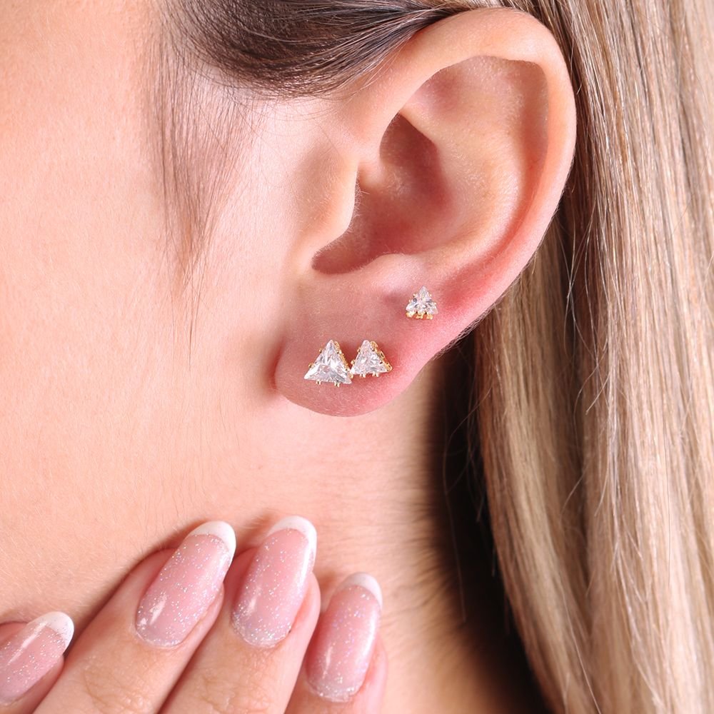 Trio-139-Do - Brinco Trio Ponto De Luz Triangular