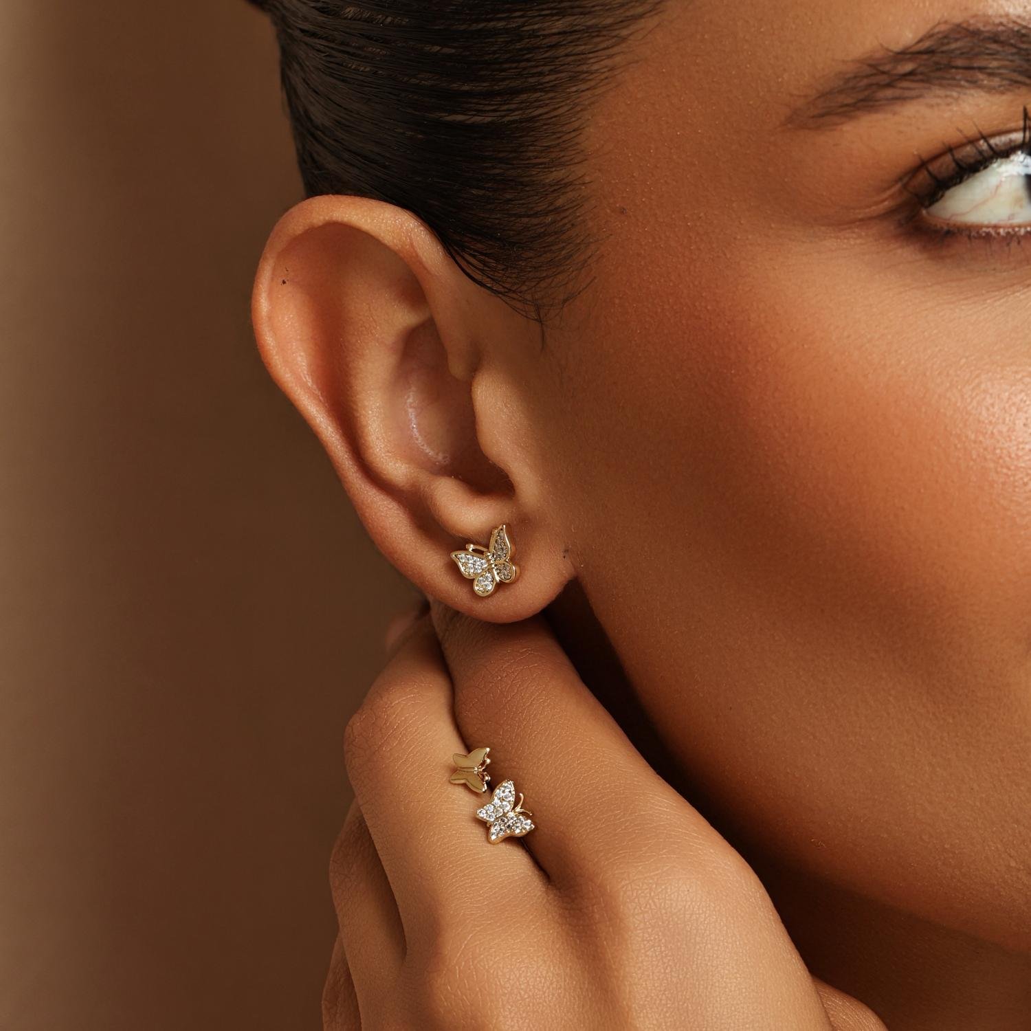 Trio-1393-Do Trio Brincos Borboletas Cravejadas e Lisa