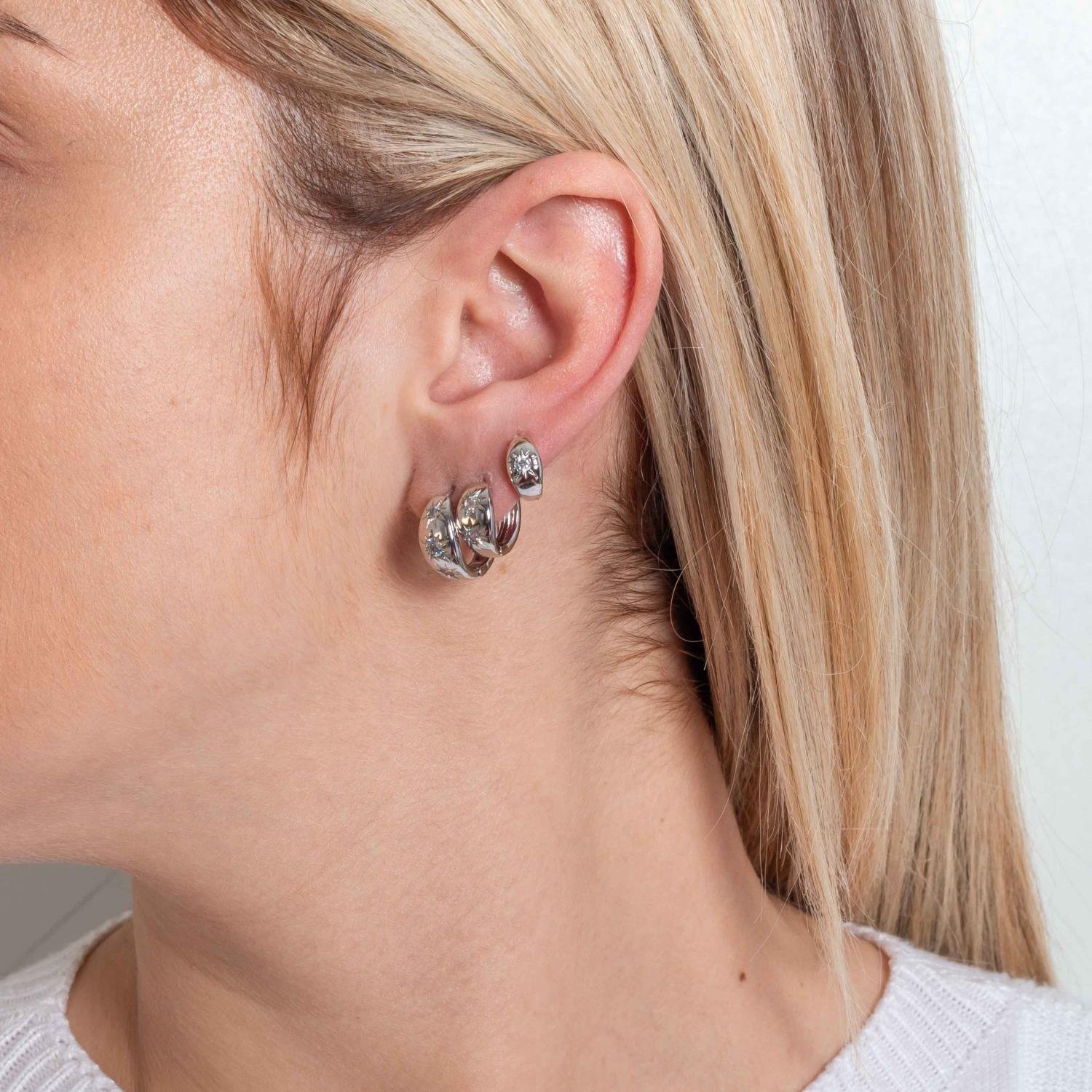 Trio-211-Rd Trio De Brincos De Argolas Articuladas Cravejadas Crisral - Ródio Branco.