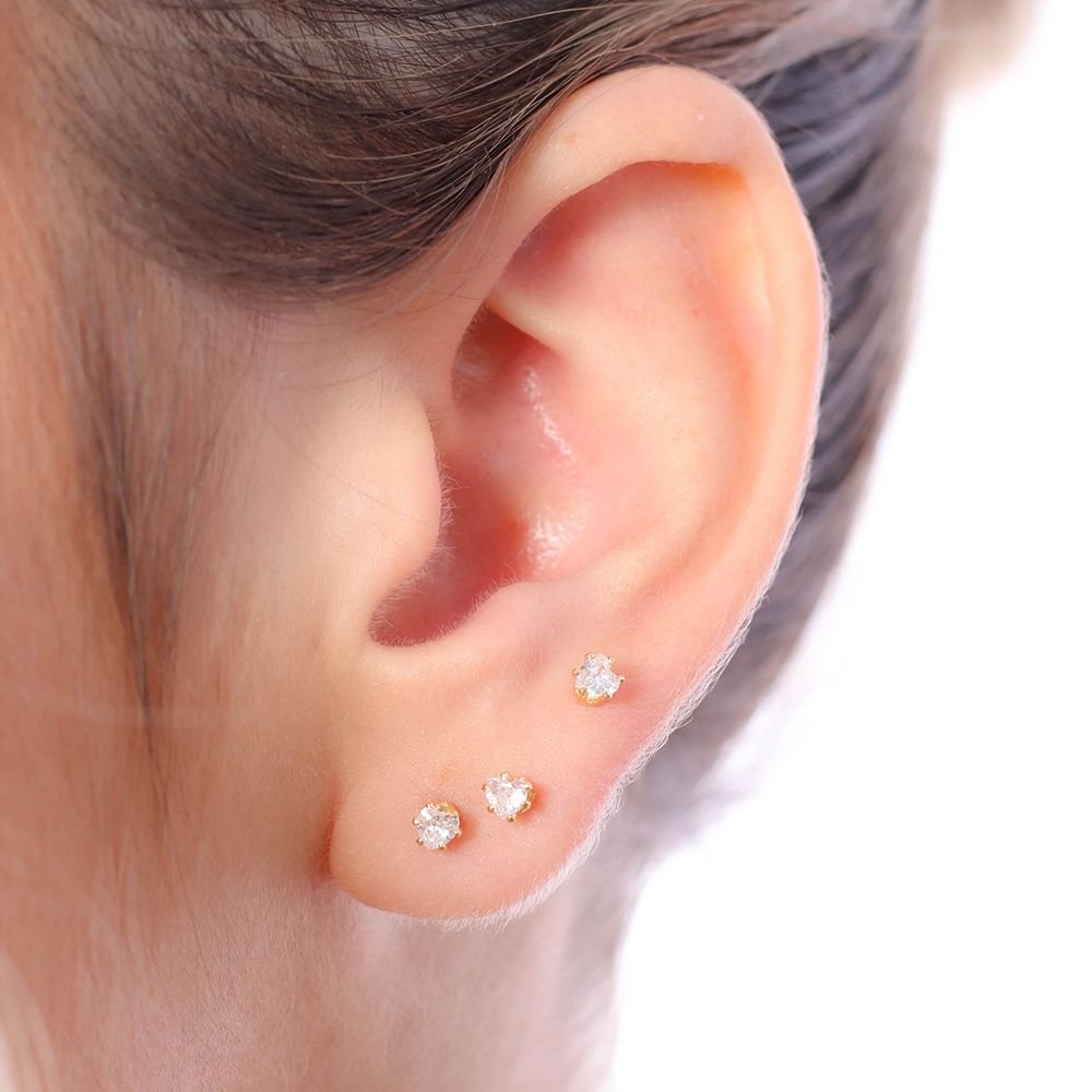 Trio De Brincos Ponto De Luz Coração (3mm).