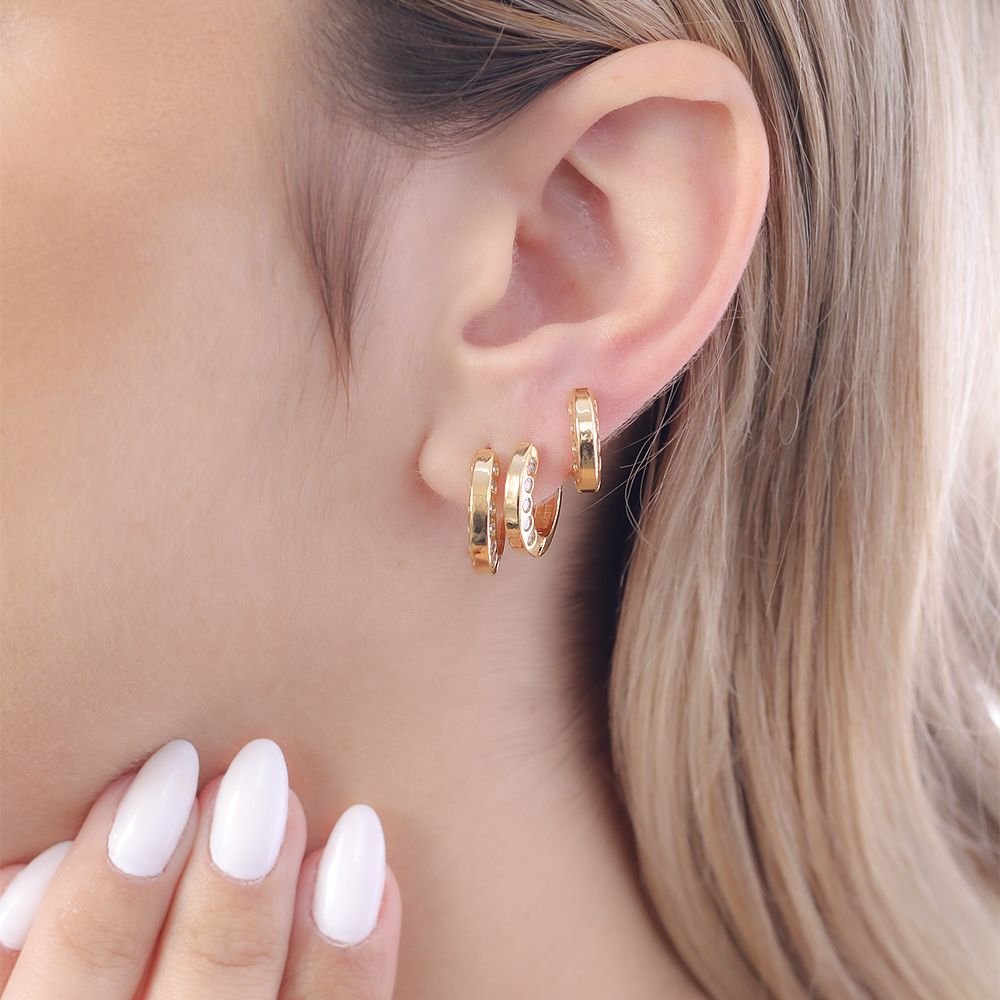 Trio-794-Do Trio De Brincos De Argolas Articuladas Cravejadas De Zircônias. Trio-794-Do Trio De Brincos De Argolas Articuladas Cravejadas De Zircônias.