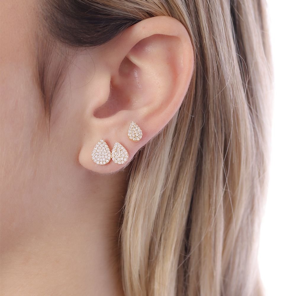 Trio-797-Do Trio De Brincos De Gotas Cravejadas De Zircônias. Trio-797-Do Trio De Brincos De Gotas Cravejadas De Zircônias.