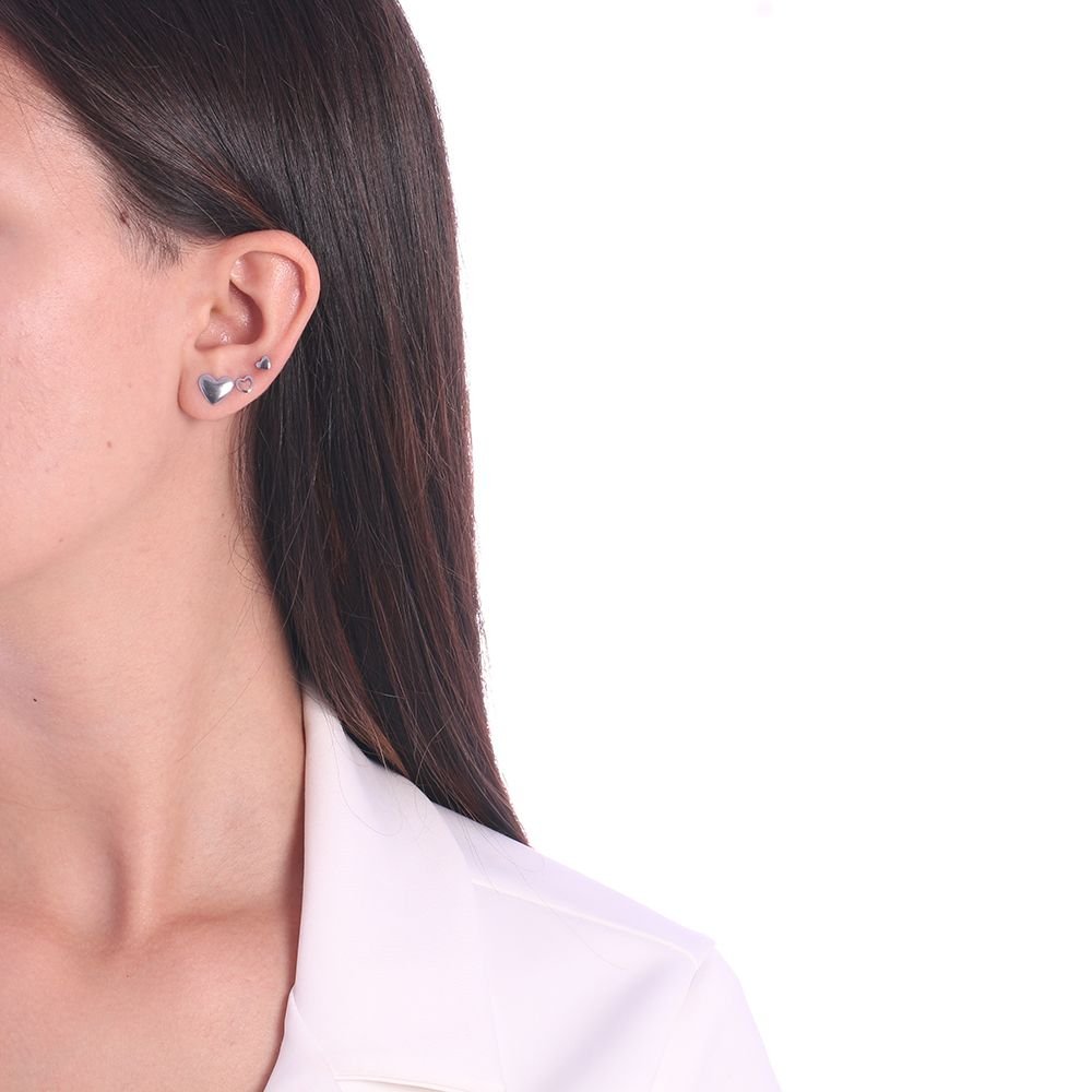 Trio-Bra-314 (Aço Inox) Trio De Brincos De Corações