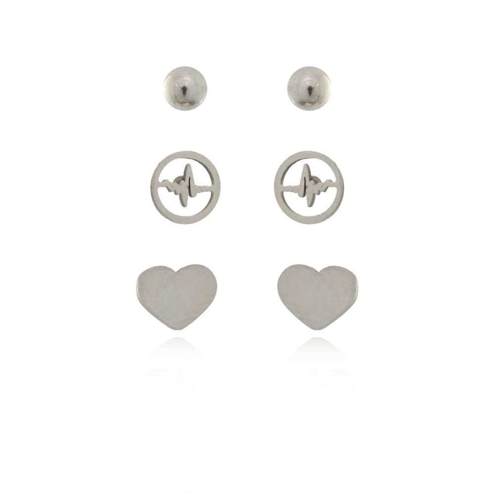 Trio-Bra-348 (Aço Inox) Trio Coração, Batimentos E Bolinha